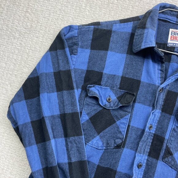 Big Bill Men’s L Plaid Brawny Blue Work Flannel Shirt Heavyweight Made In USA ** - Picture 3 of 16